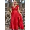Czerwona wieczorowa suknia z dekoltem V i brokatową spódnicą na krótki rękaw- LaKey Carmen 1