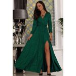 Zielona brokatowa długa suknia wieczorowa z rękawem - Salma bis 4