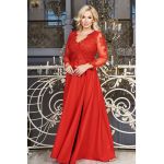 Czerwona wieczorowa suknia z dekoltem V i brokatową spódnicą- LaKey Carmen 3