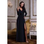 Czarna zwiewna długa suknia wieczorowa z rękawem - Salma bis 5