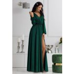 Zielona brokatowa długa suknia wieczorowa z rękawem - Salma bis 5