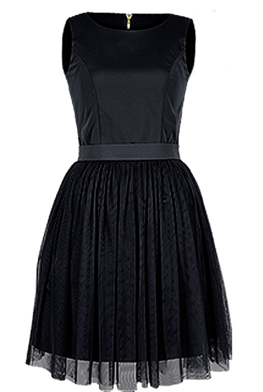 Czarna sukienka tiulowa z ozdobnym suwakiem LaKey 188