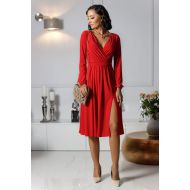 Czerwona sukienka kopertowa MIDI z rękawem Salma  - Czerwona sukienka kopertowa MIDI z rękawem Salma  1