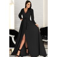 Szykowna czarna długa suknia wieczorowa z rękawem - Marina - Szykowna czarna długa suknia wieczorowa z rękawem - Marina 1