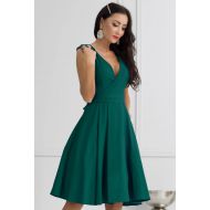 Zielona rozkloszowana sukienka MIDI za kolano z kopertowym dekoltem - Viki - Zielona rozkloszowana sukienka MIDI za kolano z kopertowym dekoltem - Viki 1