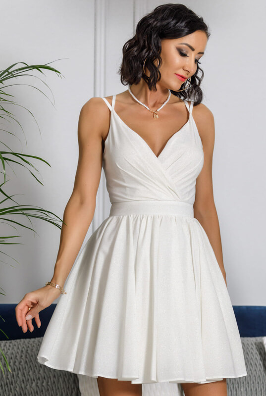 Krótka sukienka ecru na ramiączkach na wesele Lily 5