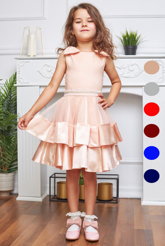Rozkloszowana satynowa sukienka tiulowa z falbankami Barbie kolory 4