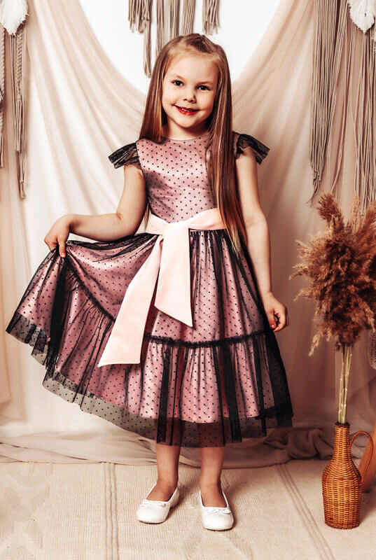 Tiulowa sukienka midi groszki dla dziewczynki - model Kinga 3