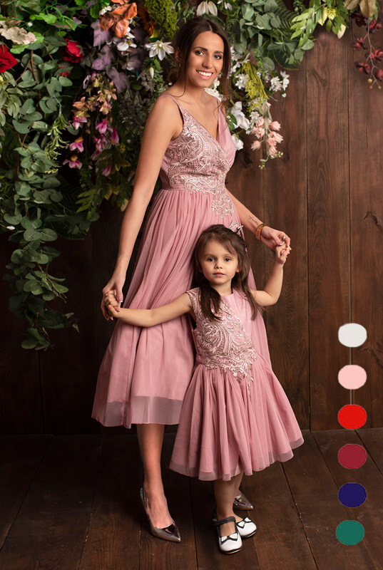 Zwiewna tiulowa sukienka MIDI LaKey Lidia zestaw sukienek mama i córka - sukienka dla mamy